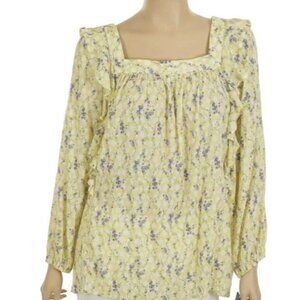 Chaps Floral Milkmaid Top 2XL Yellow Dainty Feminine Boho Western Retro Classic